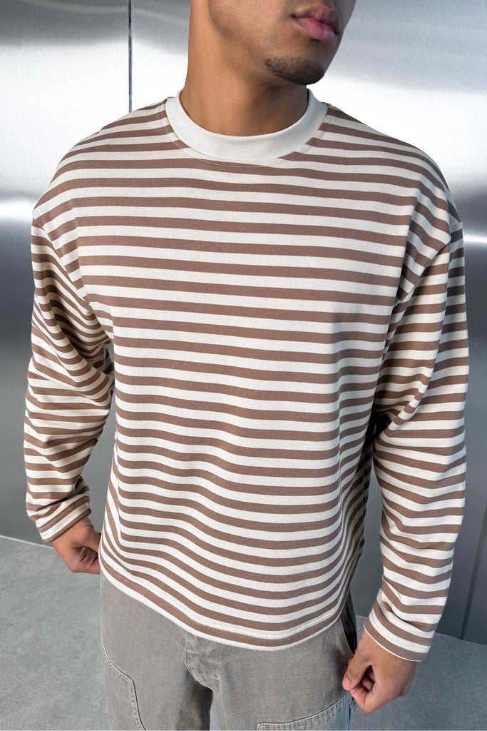 Boxy Striped Long Sleeve T-Shirt - Ecru