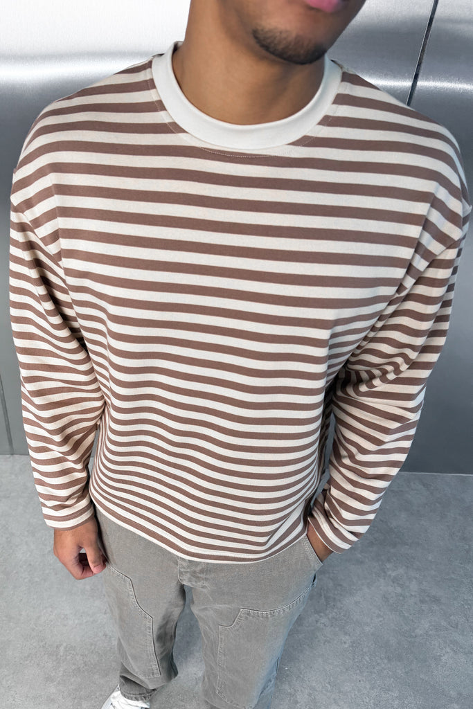 Boxy Striped Long Sleeve T-Shirt - Ecru