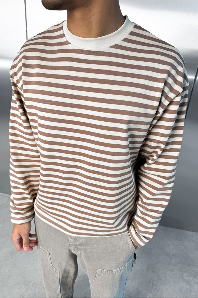 Boxy Striped Long Sleeve T-Shirt - Ecru
