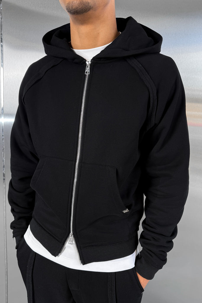 Boxy Raw-Seam Hoodie - Black