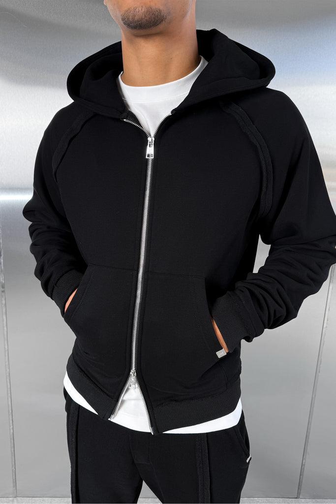 Boxy Raw-Seam Hoodie - Black
