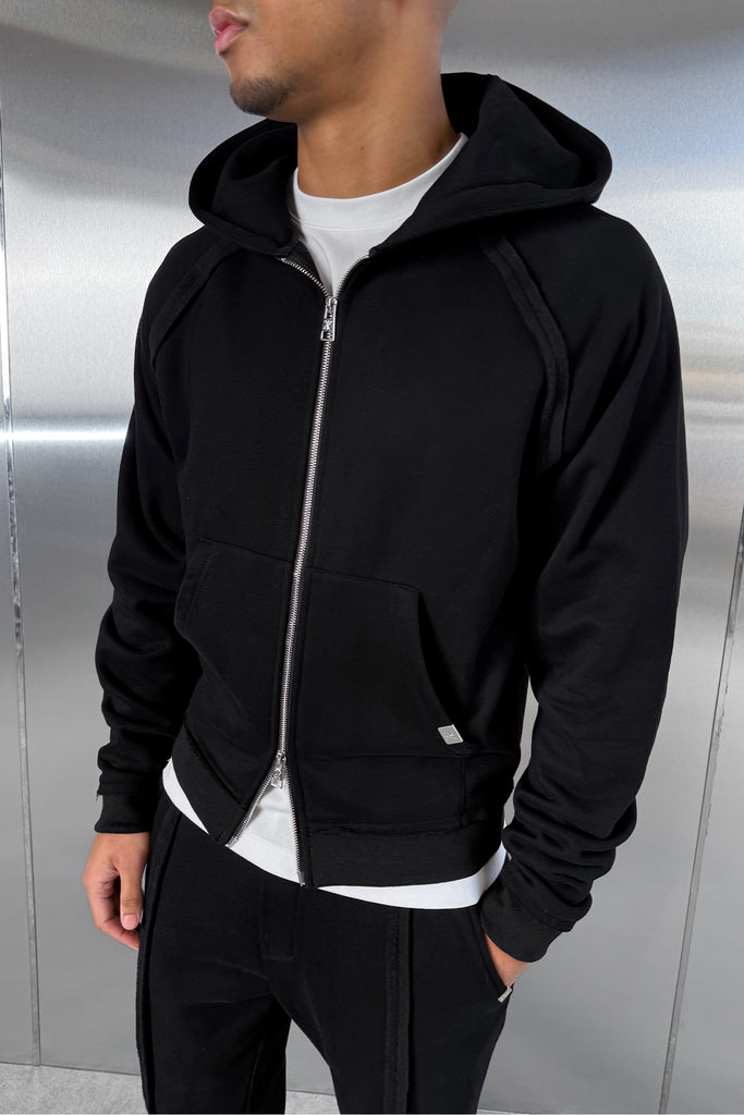 Boxy Raw-Seam Hoodie - Black