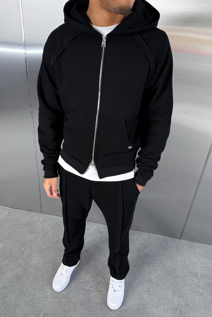 Boxy Raw-Seam Hoodie - Black
