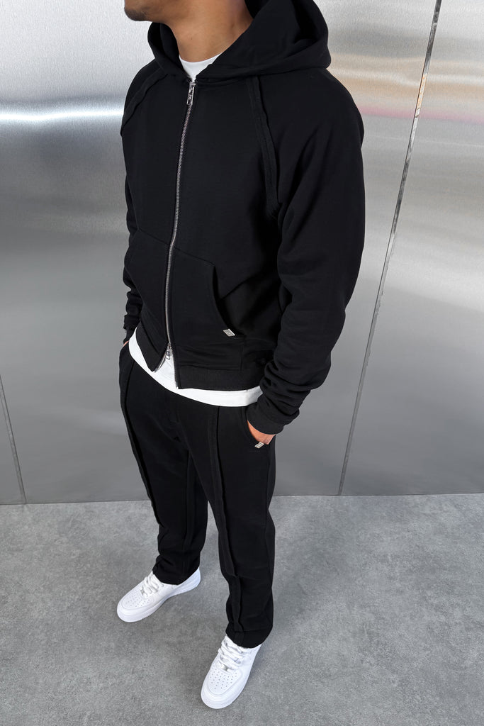 Boxy Raw-Seam Hoodie - Black