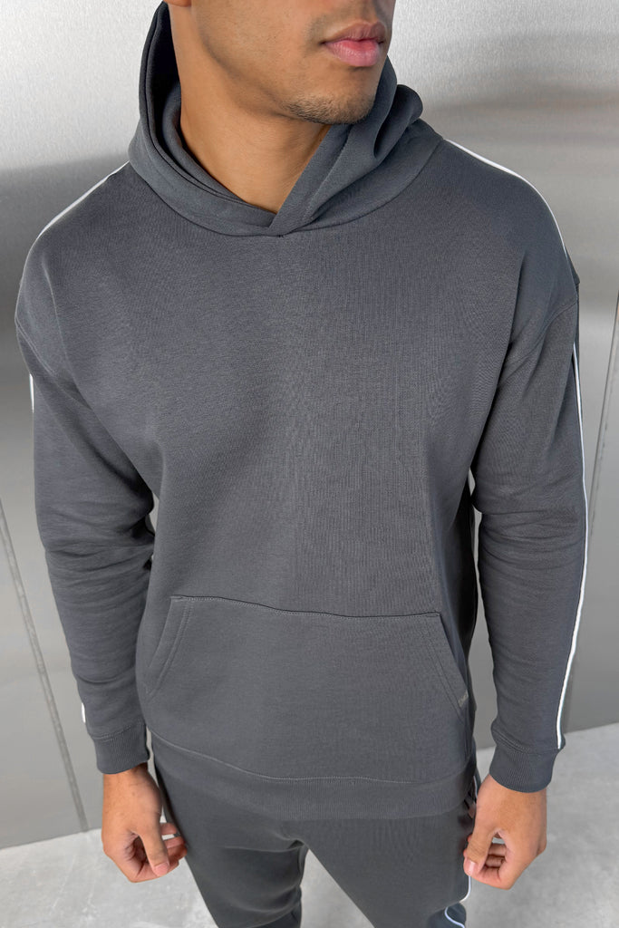 Piping Detail Hoodie - Charcoal