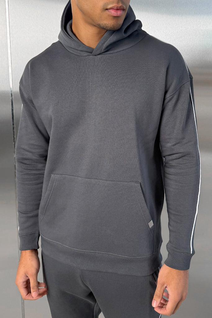 Piping Detail Hoodie - Charcoal