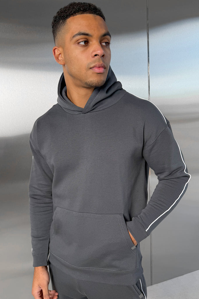 Piping Detail Hoodie - Charcoal