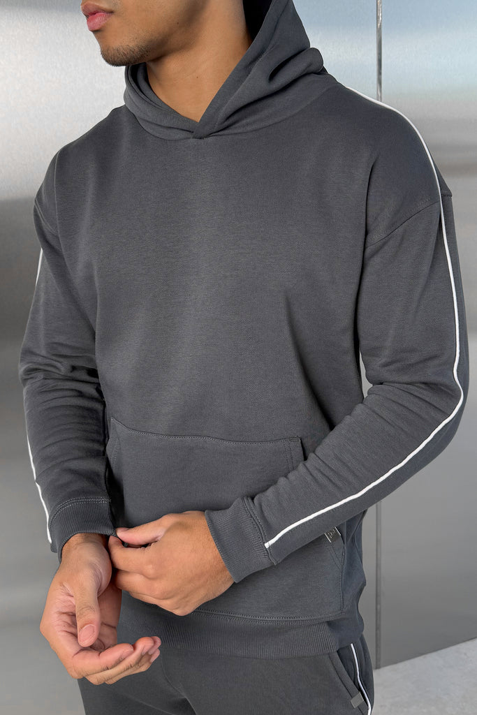 Piping Detail Hoodie - Charcoal