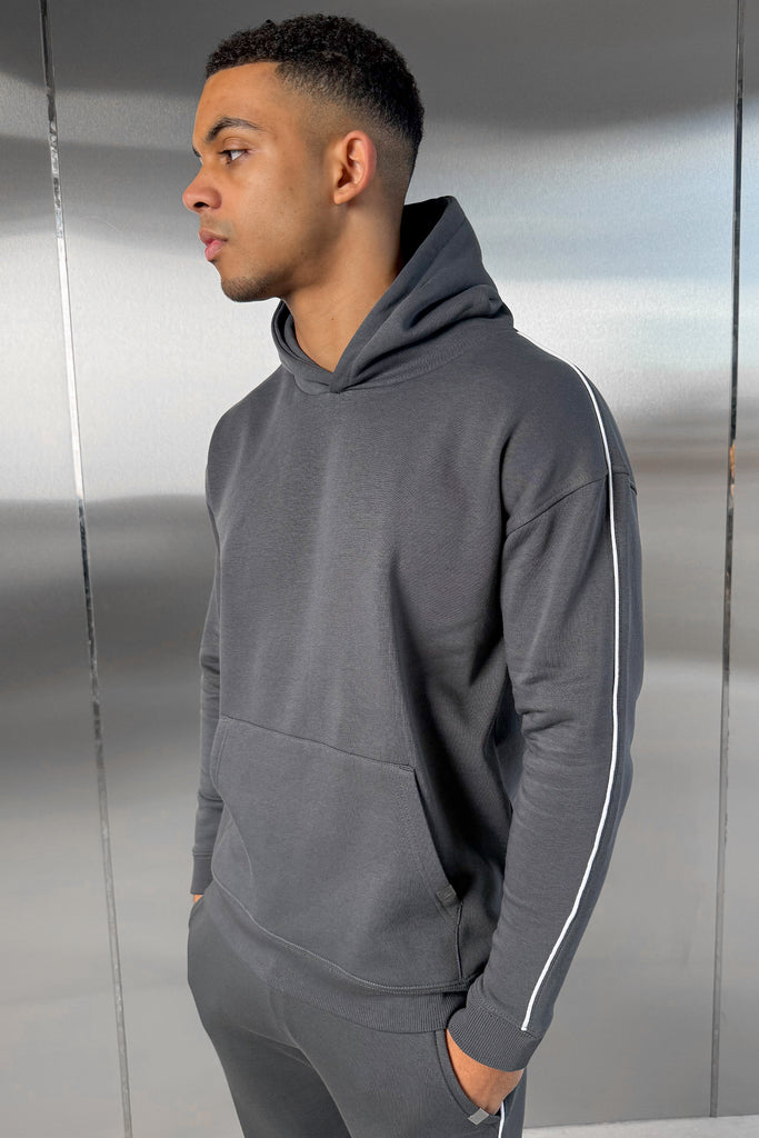 Piping Detail Hoodie - Charcoal