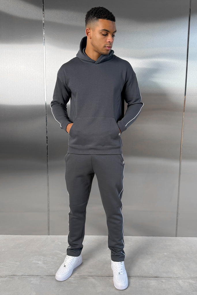 Piping Detail Hoodie - Charcoal