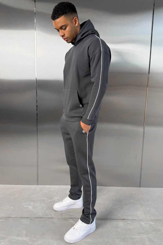 Piping Detail Hoodie - Charcoal