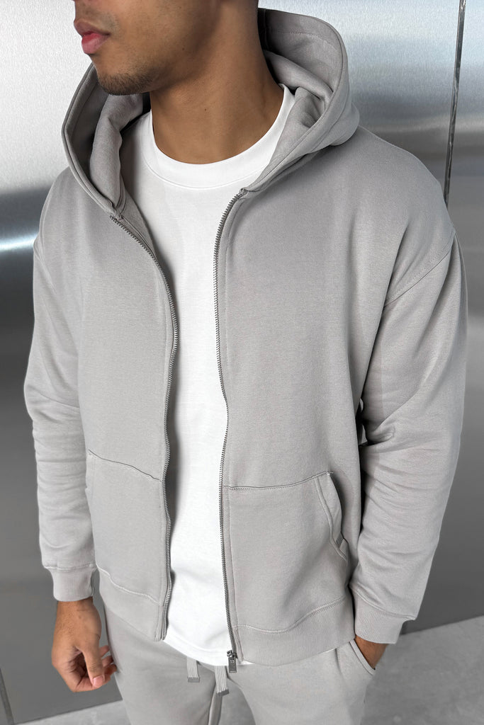 Relaxed Fit Zip Through Hoodie - Grey