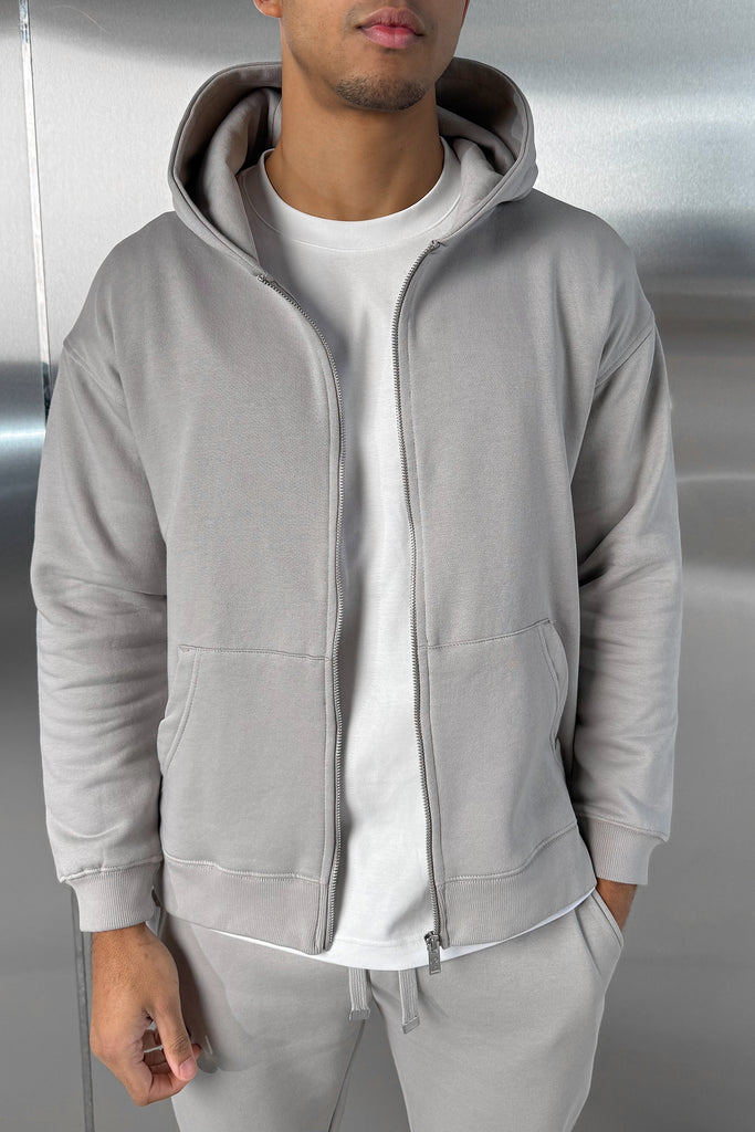 Relaxed Fit Zip Through Hoodie - Grey