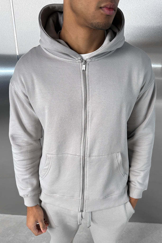 Relaxed Fit Zip Through Hoodie - Grey