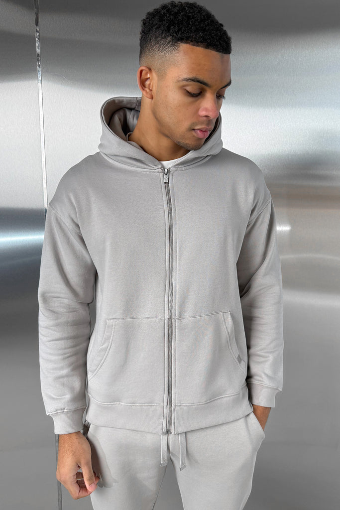Relaxed Fit Zip Through Hoodie - Grey