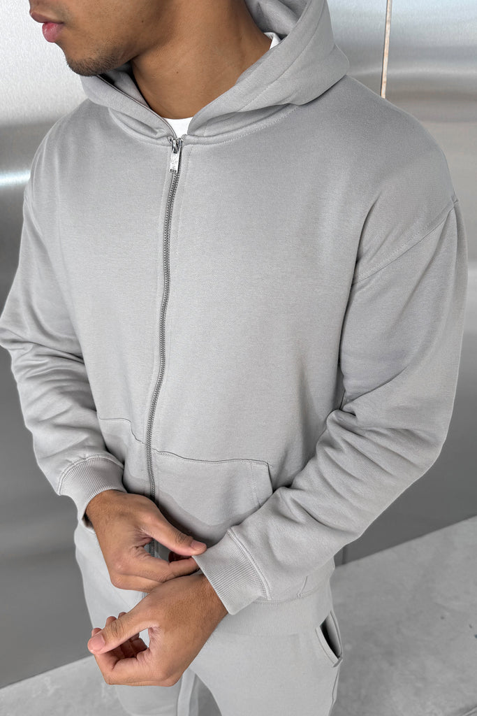 Relaxed Fit Zip Through Hoodie - Grey