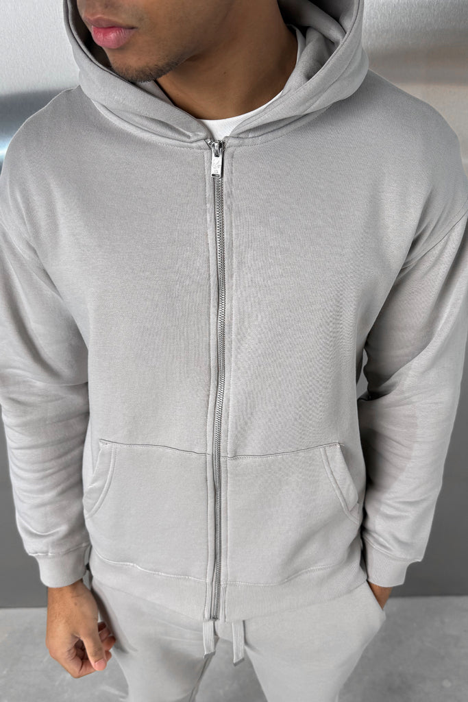 Relaxed Fit Zip Through Hoodie - Grey