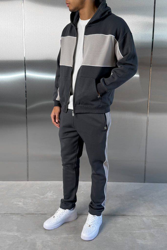 Panelled Straight Leg Jogger - Charcoal
