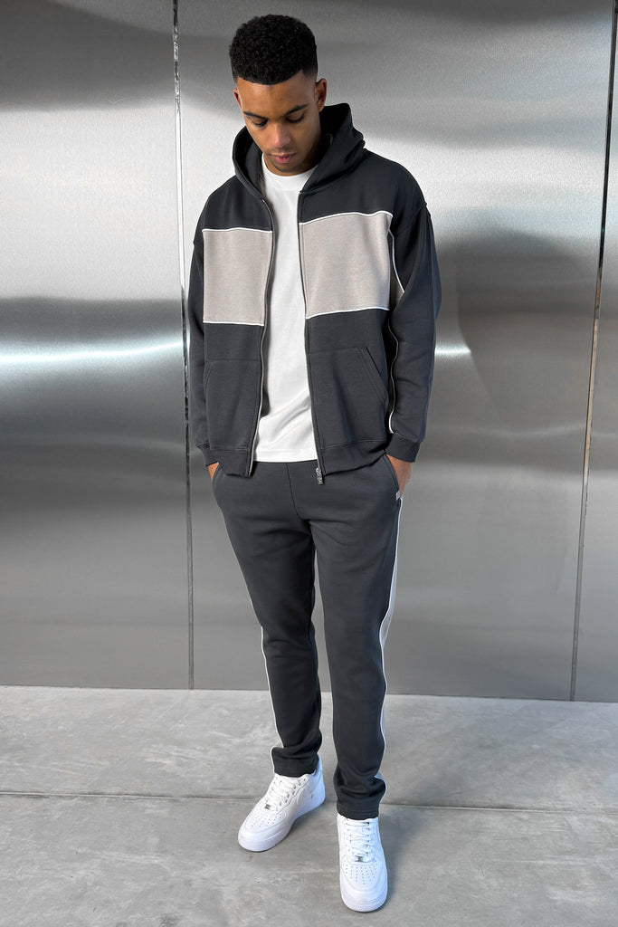 Panelled Straight Leg Jogger - Charcoal