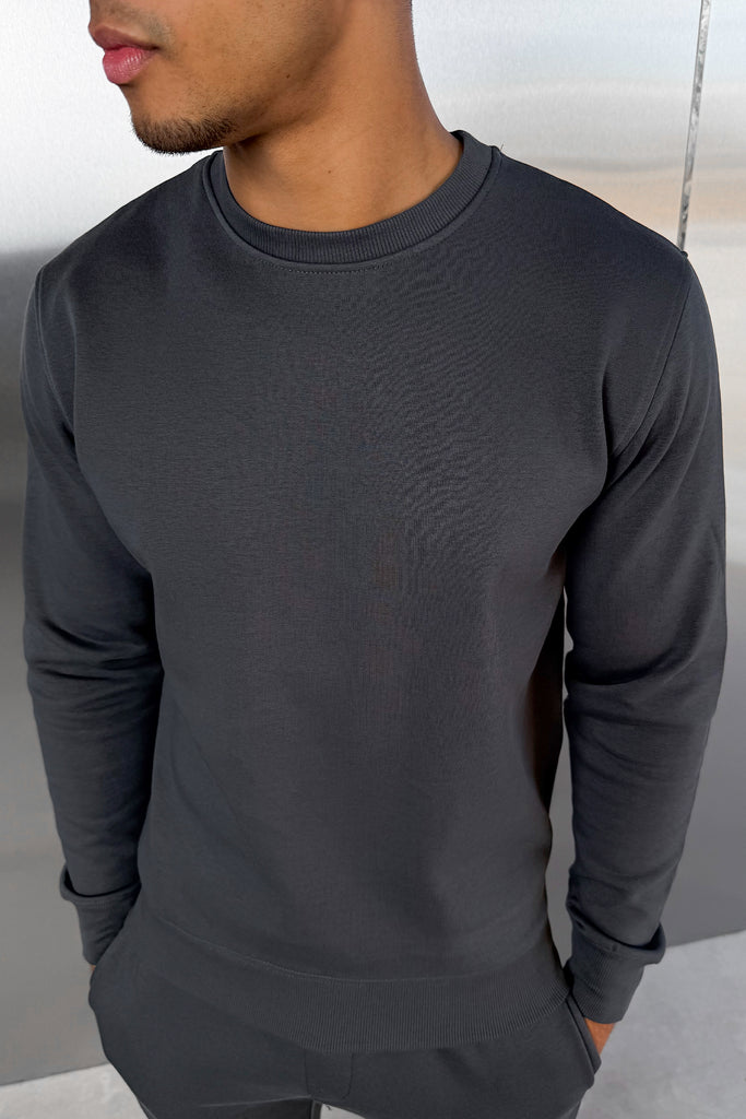 Slim Fit Crew Neck Sweatshirt - Charcoal