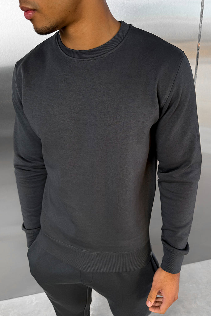 Slim Fit Crew Neck Sweatshirt - Charcoal