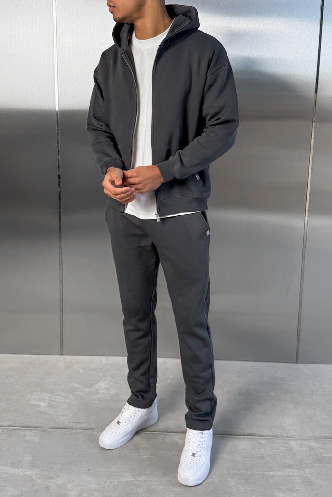 Relaxed Fit Zip Through Hoodie - Charcoal