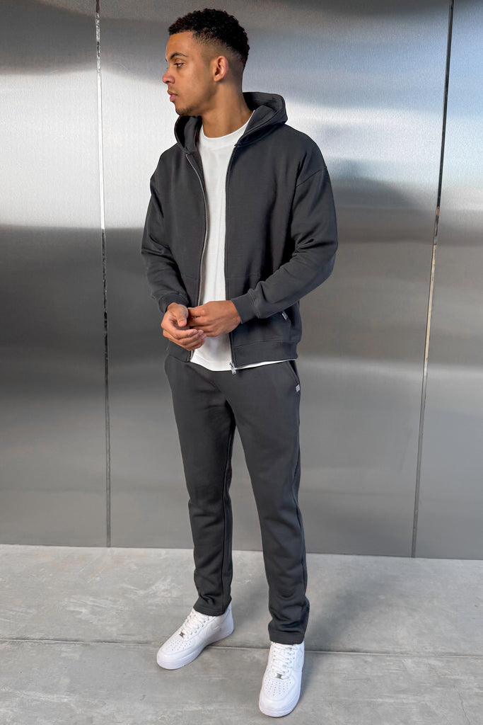 Relaxed Fit Zip Through Hoodie - Charcoal