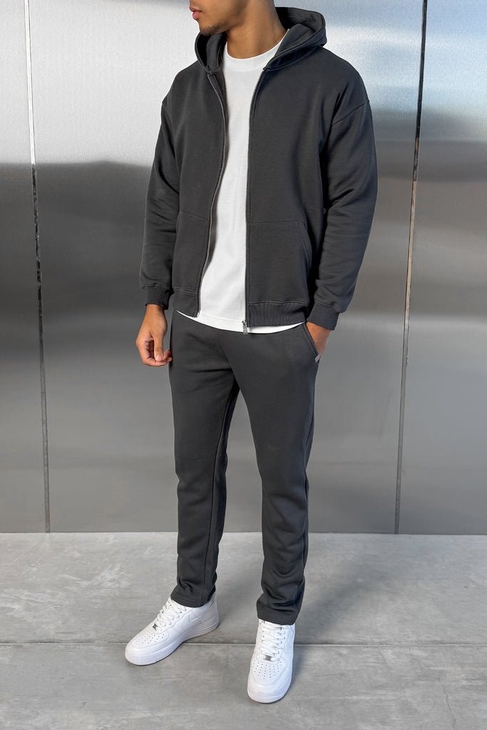 Relaxed Fit Zip Through Hoodie - Charcoal