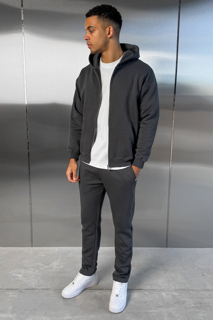 Relaxed Fit Zip Through Hoodie - Charcoal