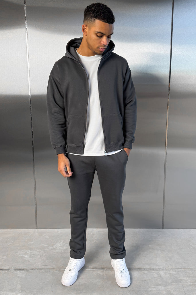 Relaxed Fit Zip Through Hoodie - Charcoal