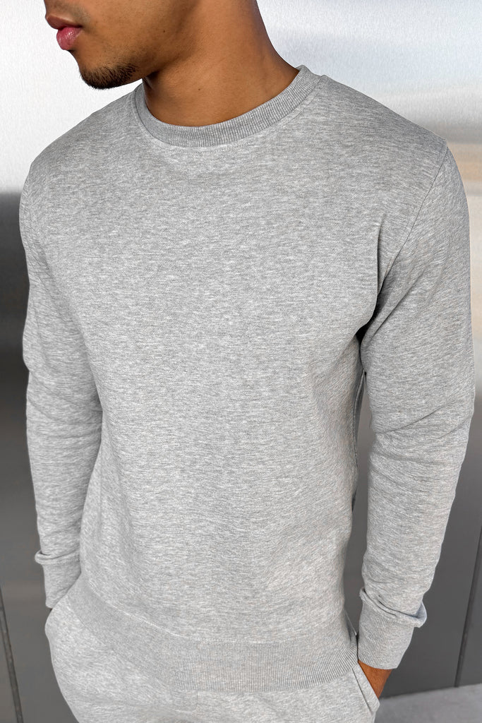 Slim Fit Crew Neck Sweatshirt - Grey Marl