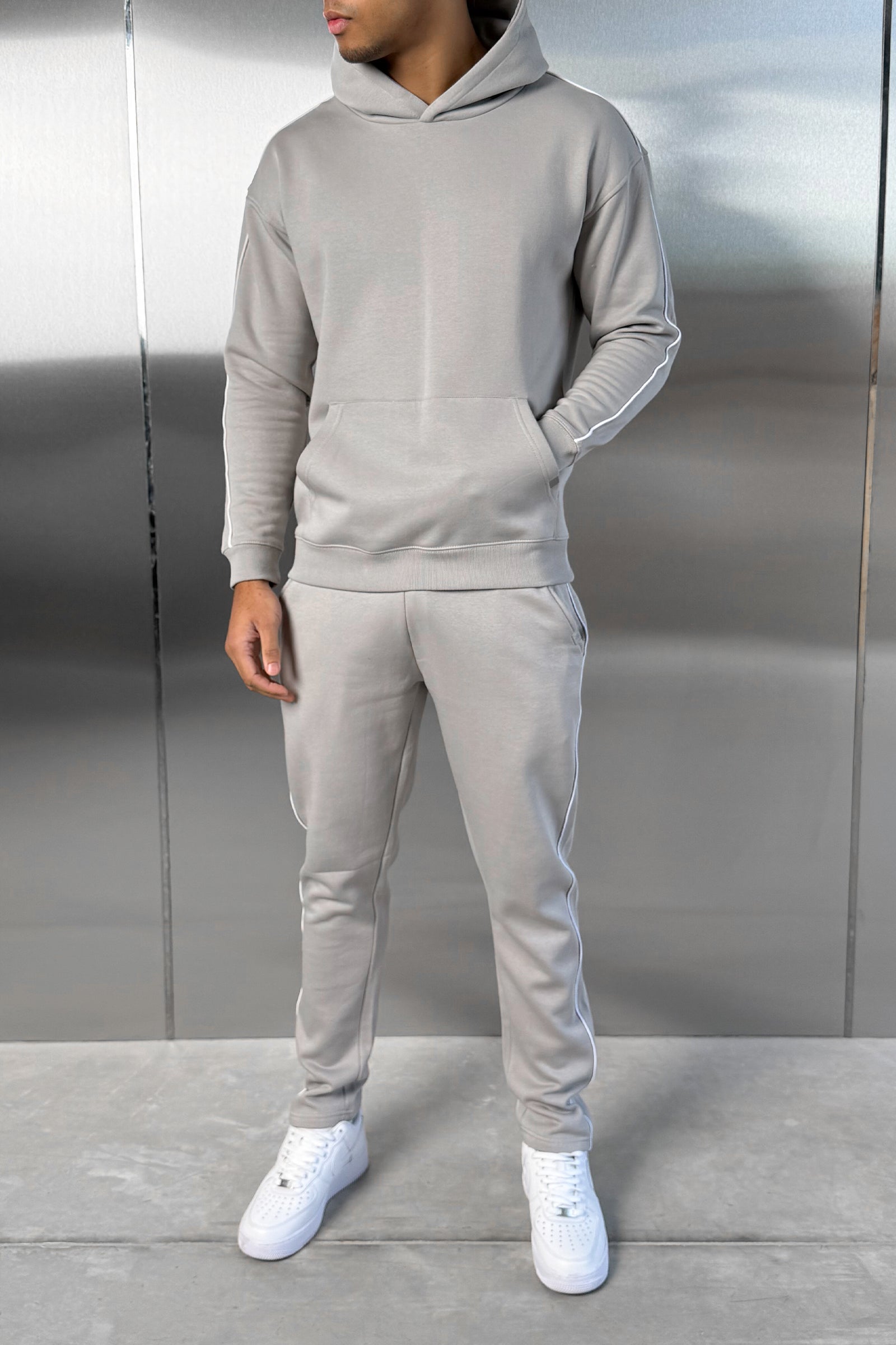 Piping Detail Hoodie - Grey