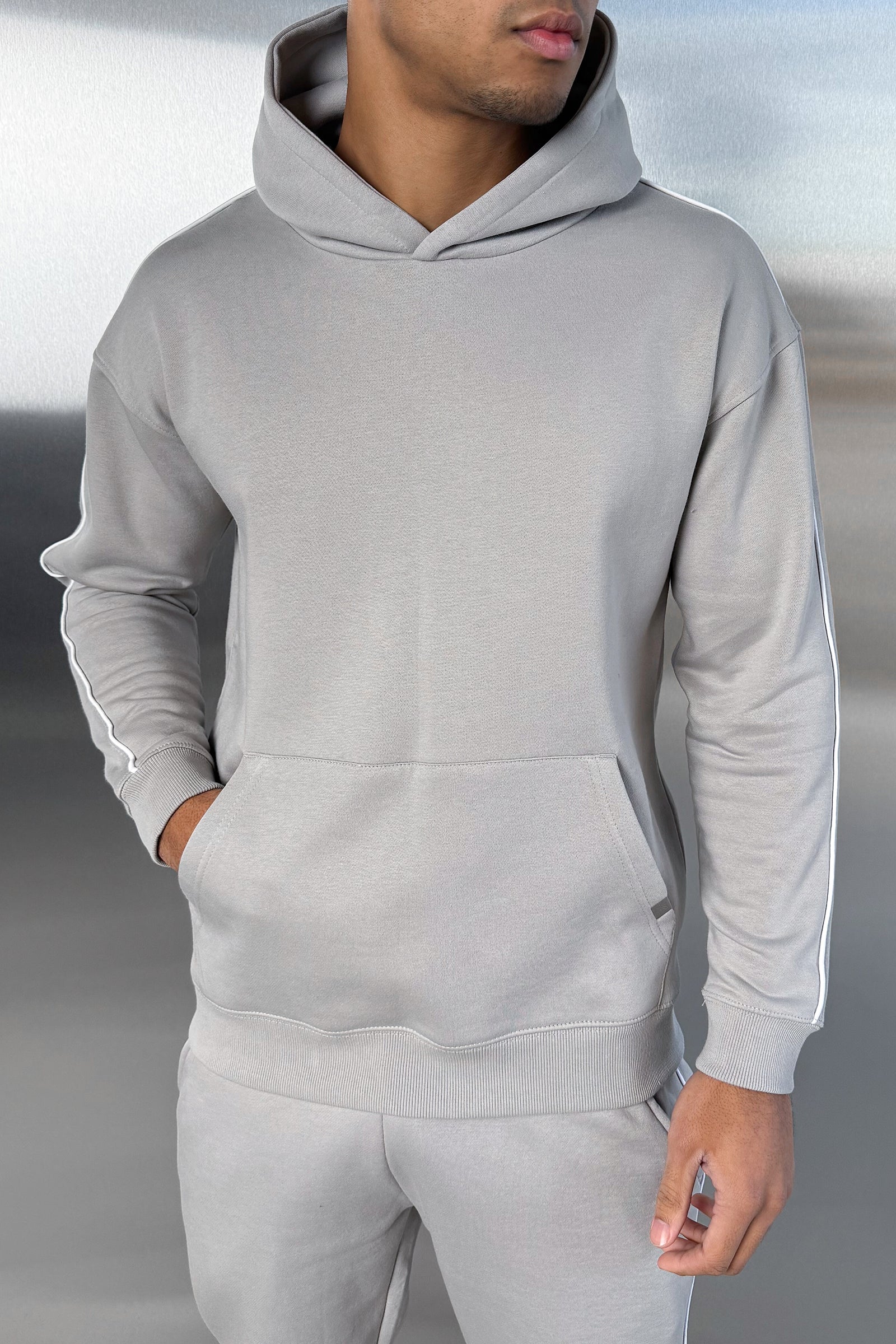 Piping Detail Hoodie - Grey