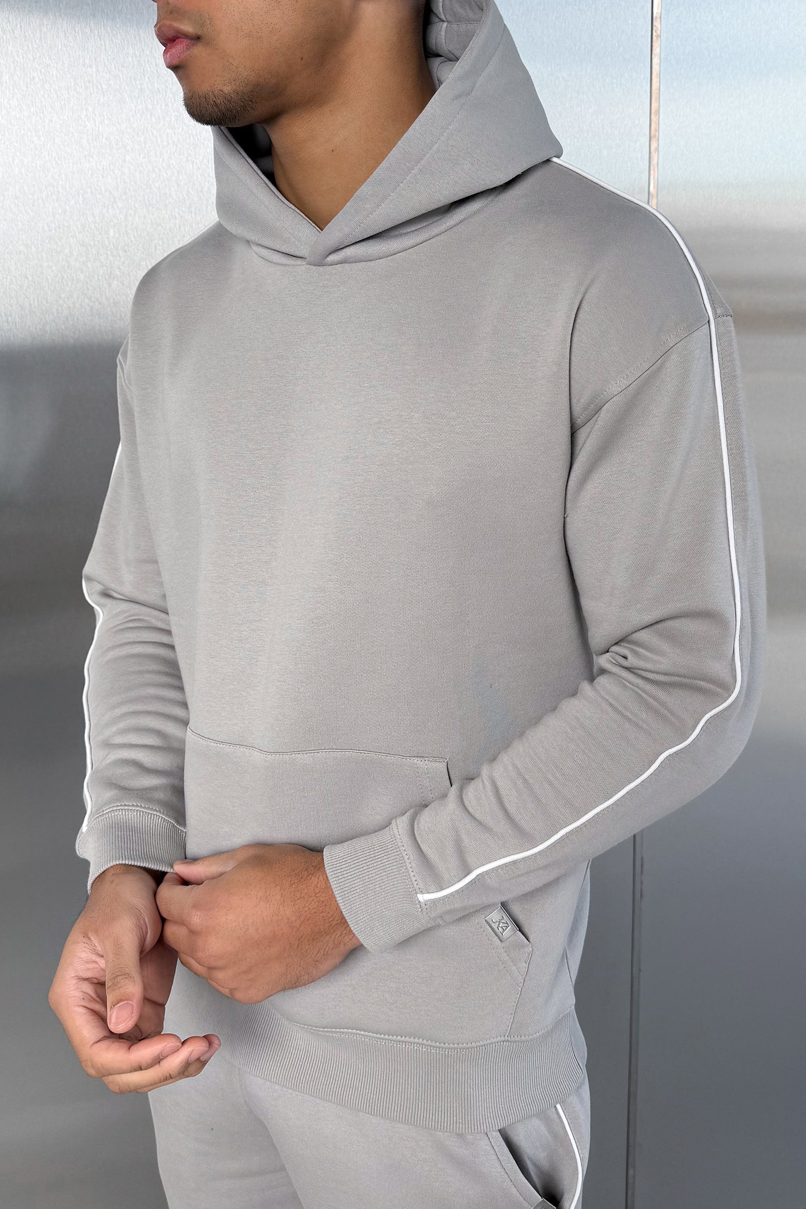 Piping Detail Hoodie - Grey