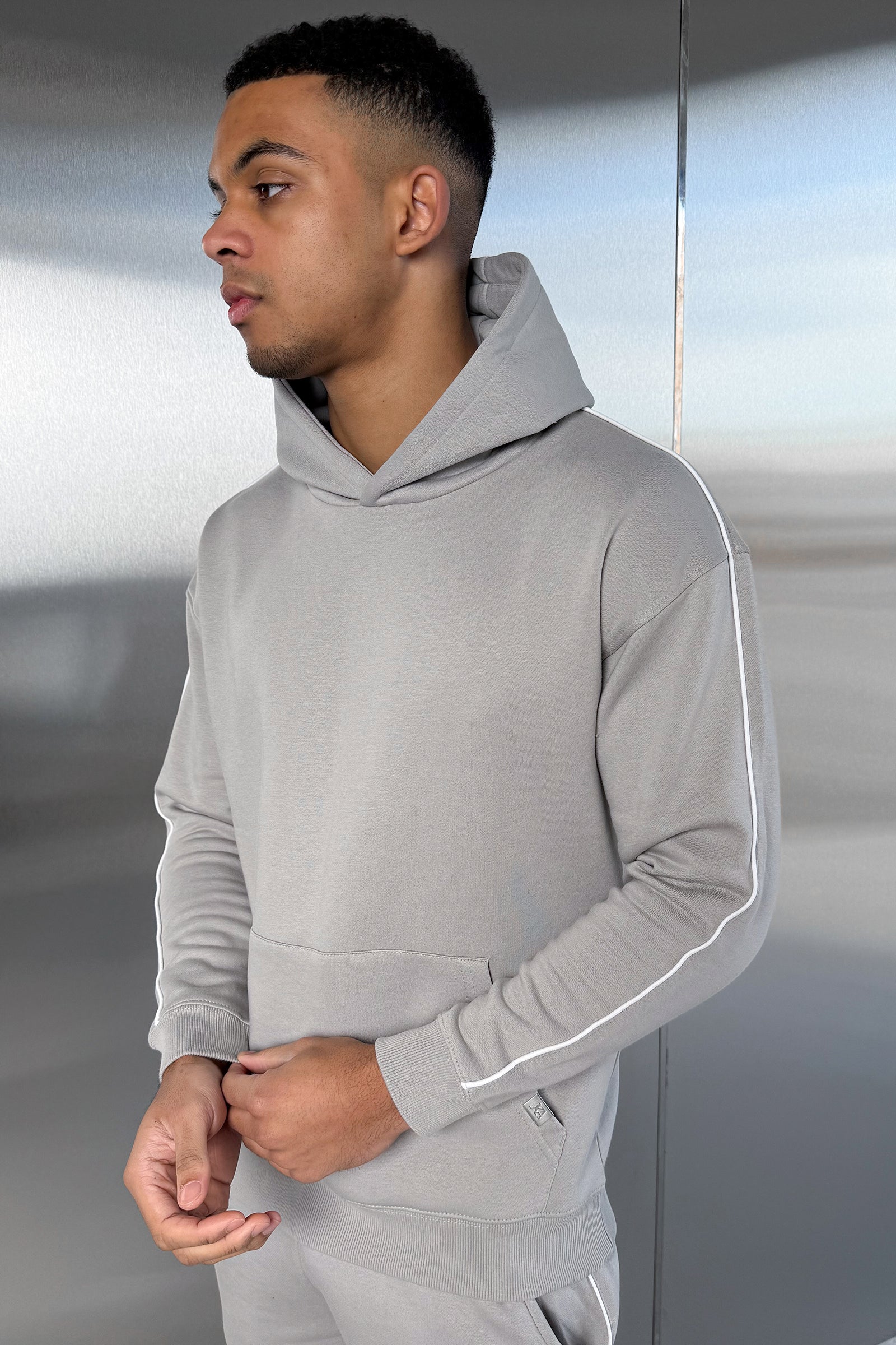 Piping Detail Hoodie - Grey