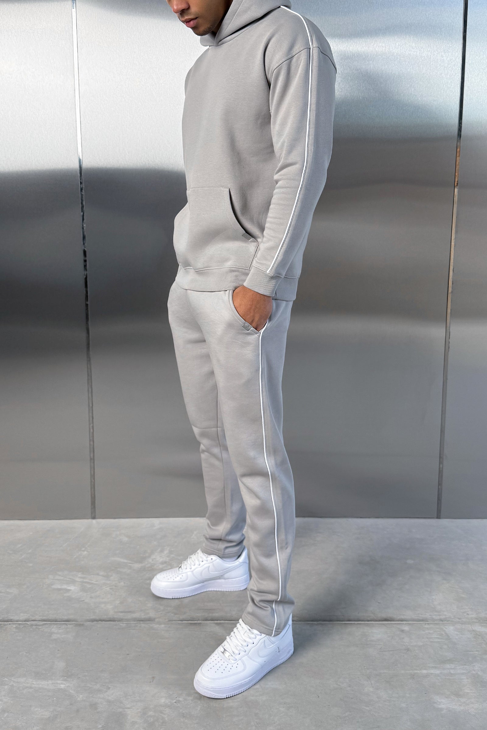 Piping Detail Hoodie - Grey