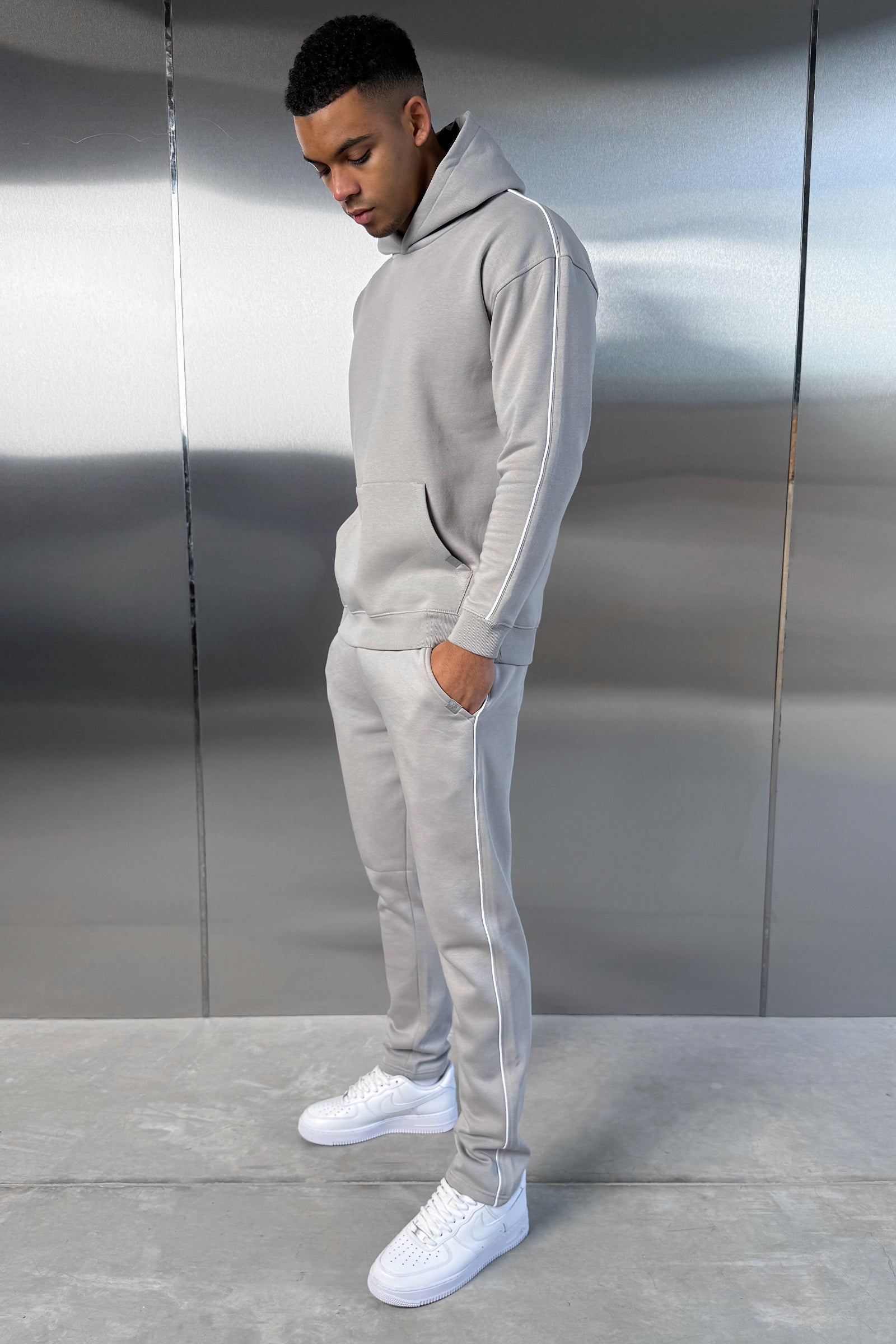 Piping Detail Hoodie - Grey
