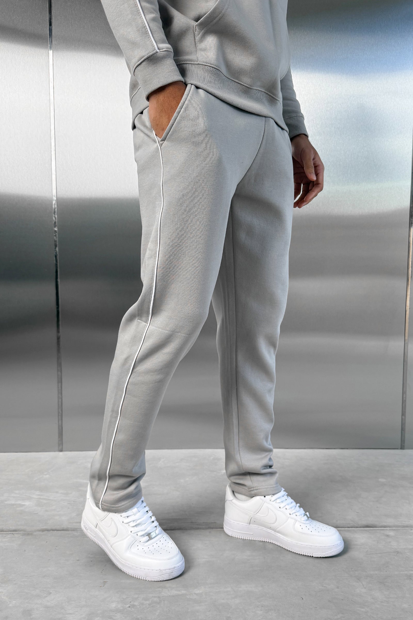 Piping Detail Straight Leg Jogger - Grey