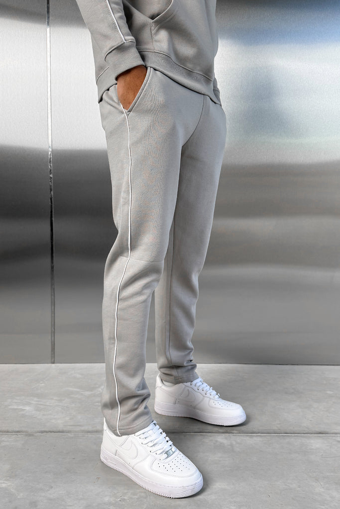 Piping Detail Straight Leg Jogger - Grey
