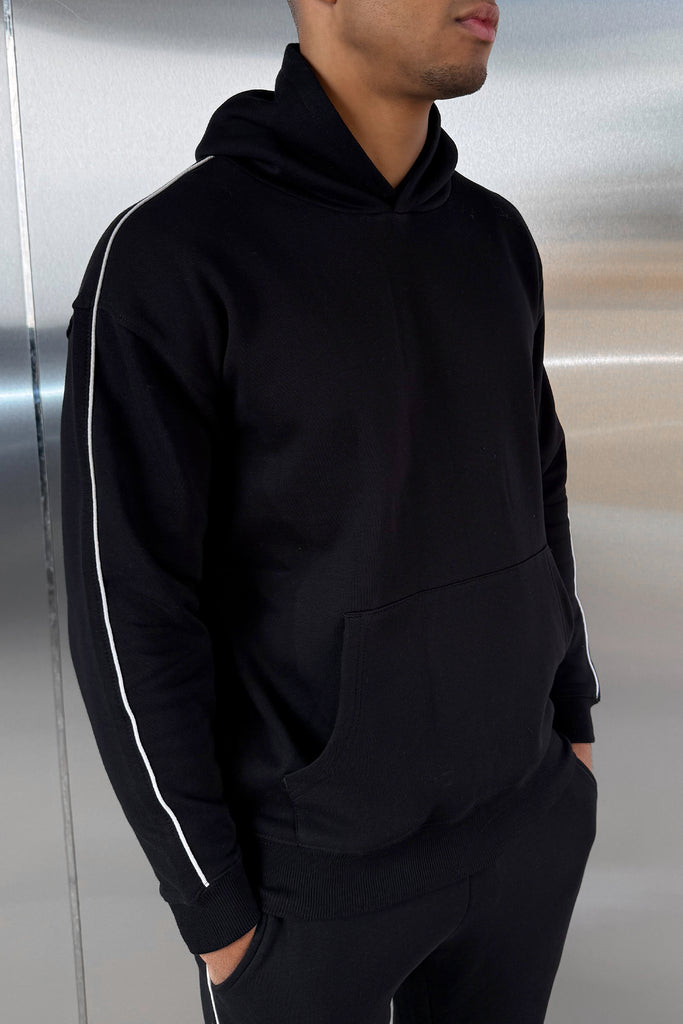 Piping Detail Hoodie - Black