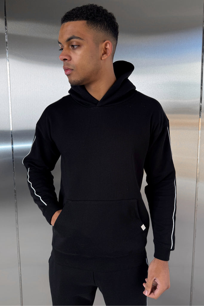 Piping Detail Hoodie - Black