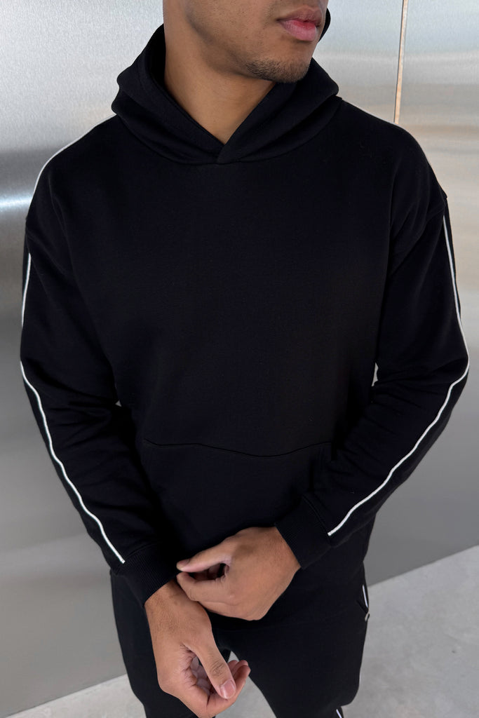 Piping Detail Hoodie - Black