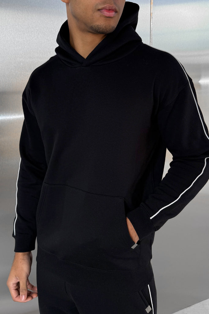 Piping Detail Hoodie - Black