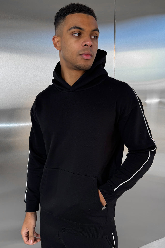 Piping Detail Hoodie - Black