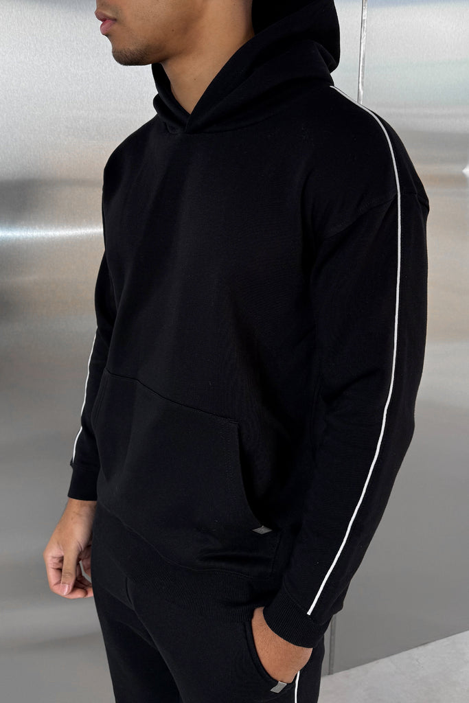 Piping Detail Hoodie - Black