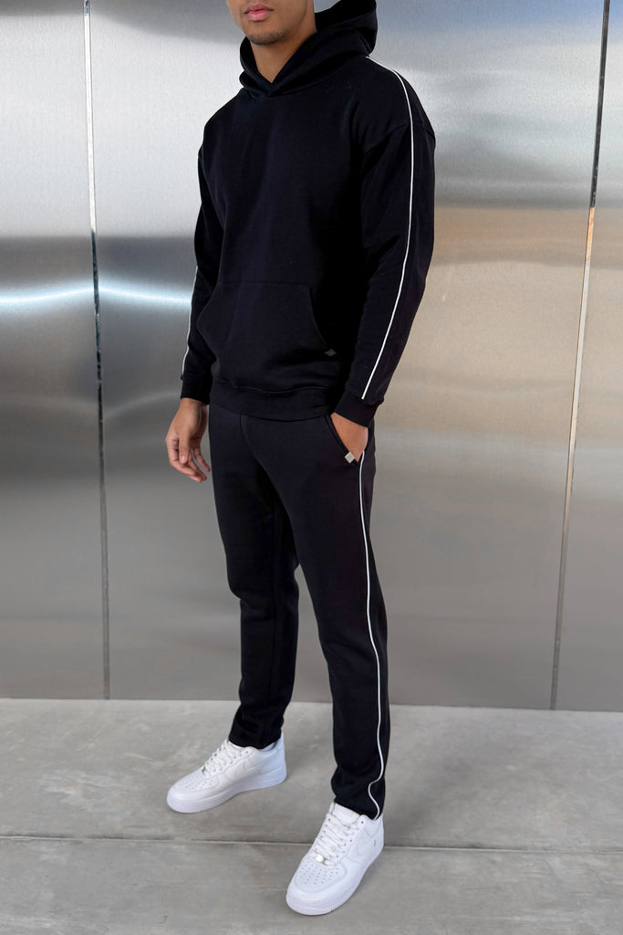 Piping Detail Straight Leg Jogger - Black