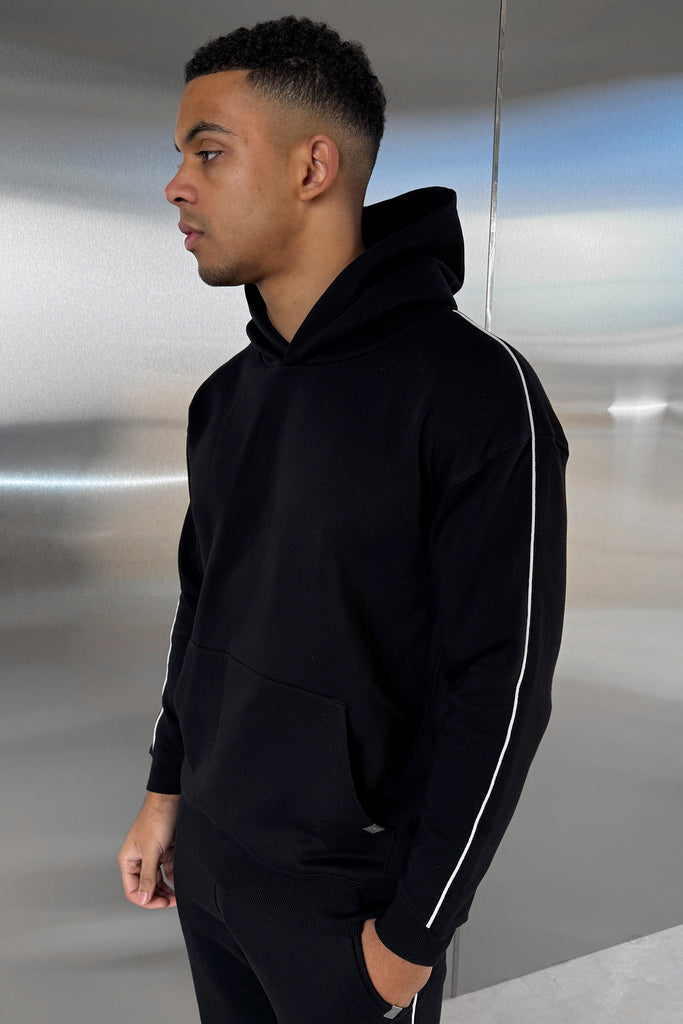 Piping Detail Hoodie - Black