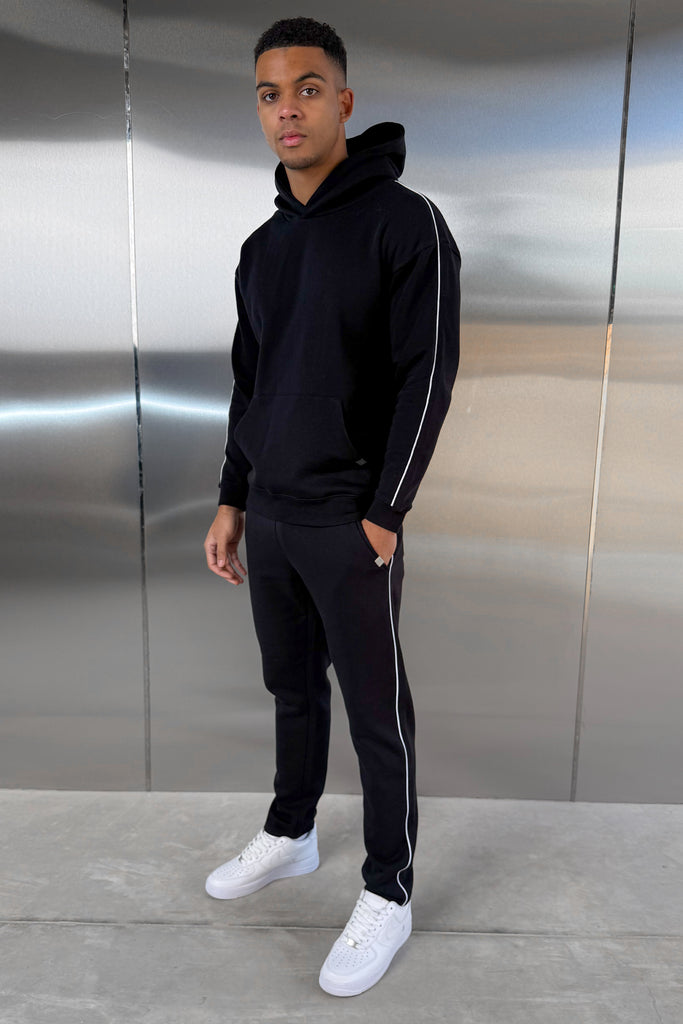 Piping Detail Hoodie - Black