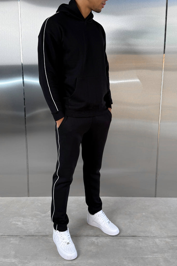 Piping Detail Hoodie - Black