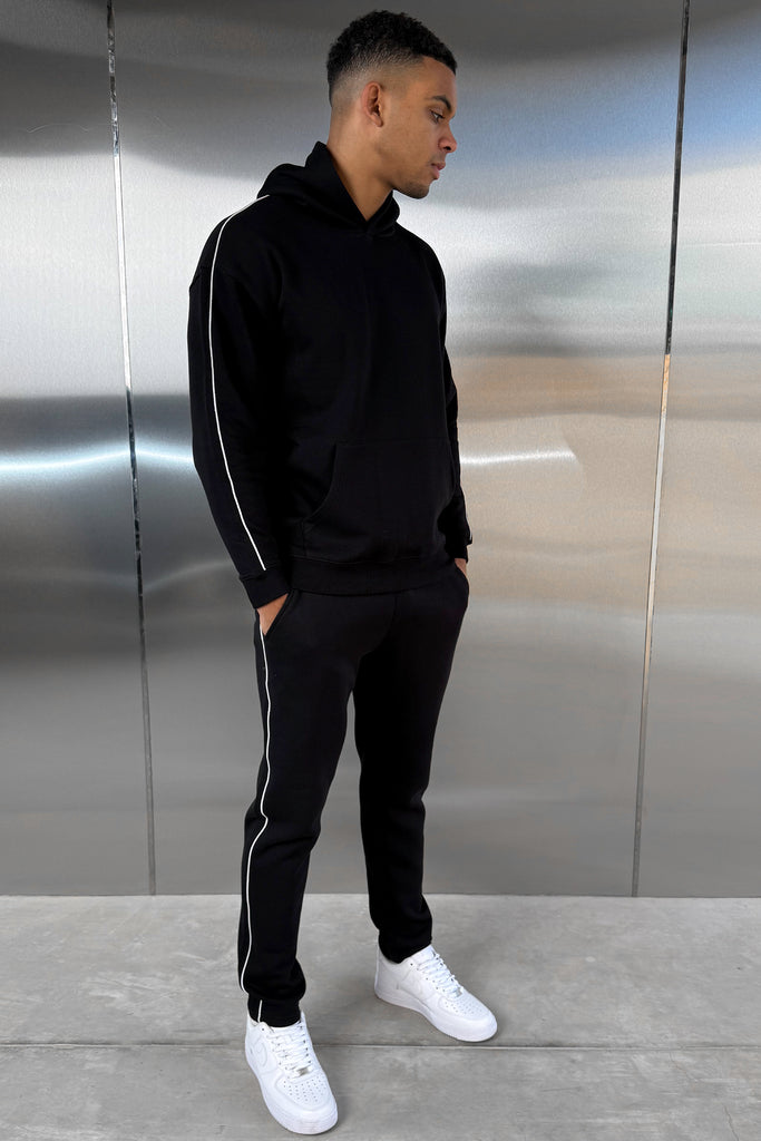 Piping Detail Hoodie - Black